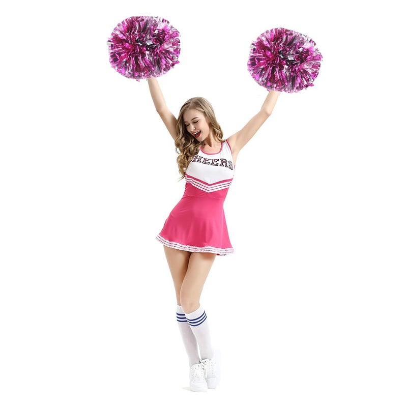 Hooshing 2PCS Pink and Silver Cheerleading Pom Poms with Baton Handle for Team Spirit Sports Dance Cheering - Image 3